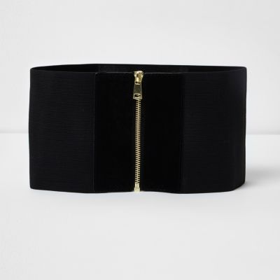 Black elastic wide zip waist belt